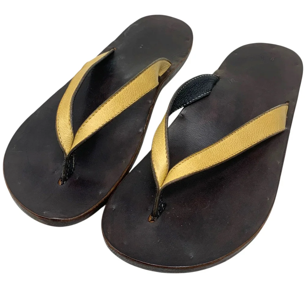 Jutta Neumann New York Gabi Sandals Mens 11 Tan Leather Thong Handmade Flip Flop
